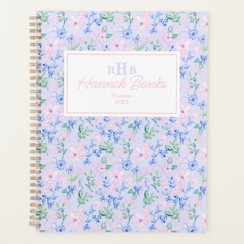 Preppy Watercolor Flowers Monogram Planner