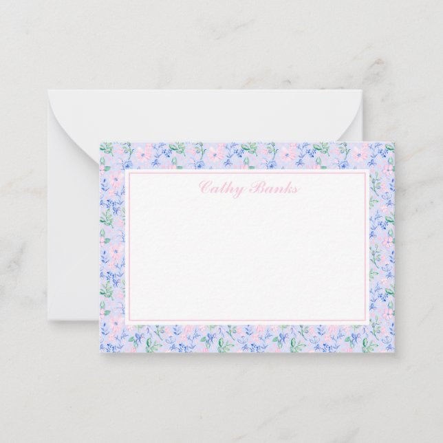 Preppy watercolor flowers Personalized Stationery Note Card (Front)