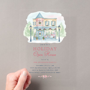 Preppy Watercolor Holiday Open House Invitation