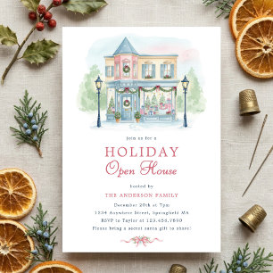 Preppy Watercolor Holiday Open House Invitation