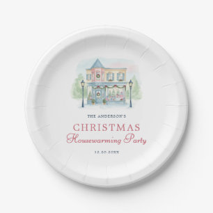 Preppy Watercolor House Merry Christmas Paper Plates