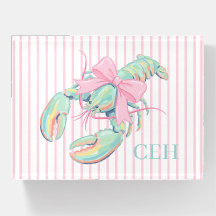 Preppy Watercolor Lobster on Stripes Monogram