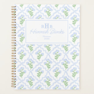 Preppy Watercolor Monogram Hydrangea Bows Planner
