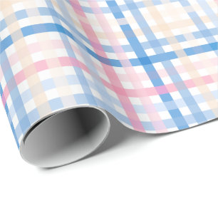 Preppy Watercolor Pastel gingham plaid Party Wrapping Paper