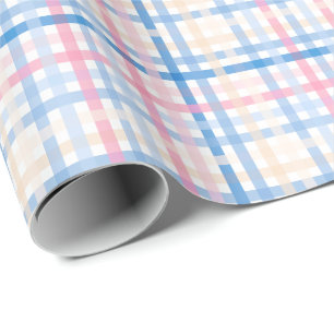 Preppy Watercolor Pastel gingham plaid Party Wrapping Paper