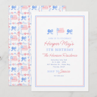 Preppy Watercolor Patriotic 4th Of July Editable Invitation
