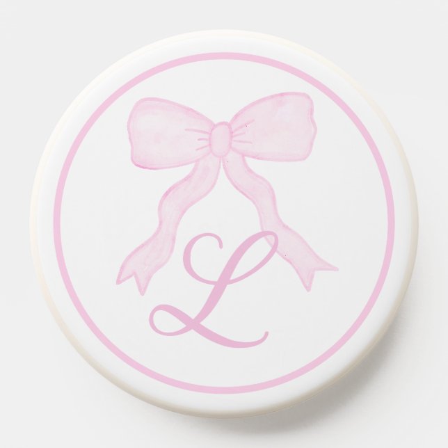 Preppy Watercolor Pink Bow Monogram PopSocket (Popsocket)
