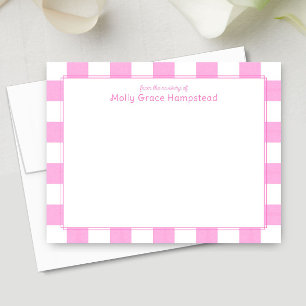 Preppy Watercolor Pink Stripes Baby Girl Thank You Note Card