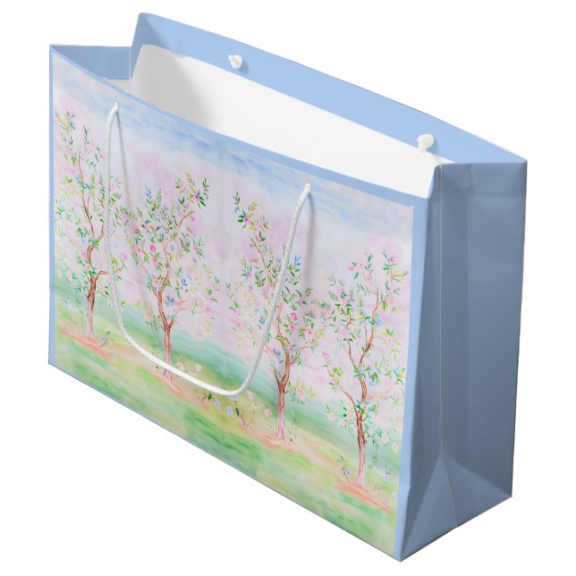 Preppy Watercolor Pretty Chinoiserie Blue Large Gift Bag (Front Angled)
