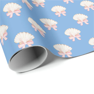 Preppy Watercolor Seashells Beach Party Wrapping Paper