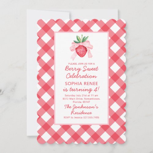 Preppy Watercolor Strawberries Berry Sweet Invitation