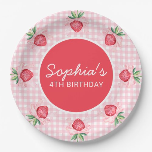 Preppy Watercolor Strawberries Berry Sweet Paper Plates