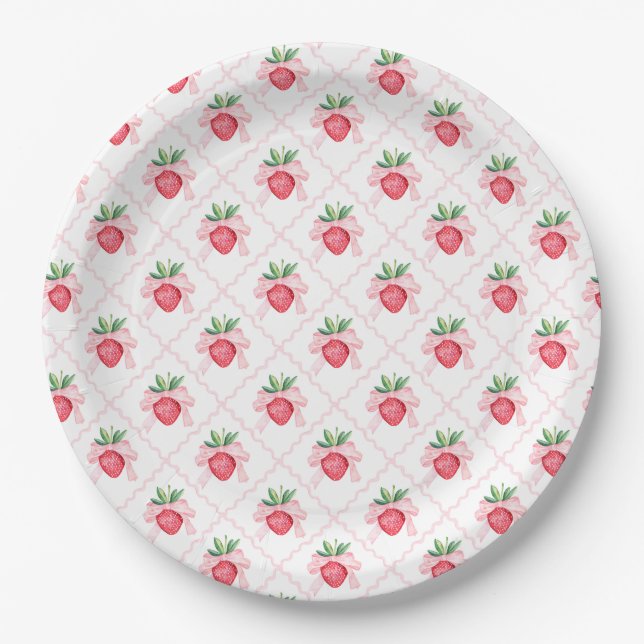 Preppy Watercolor Strawberries Berry Sweet Paper Plates (Front)
