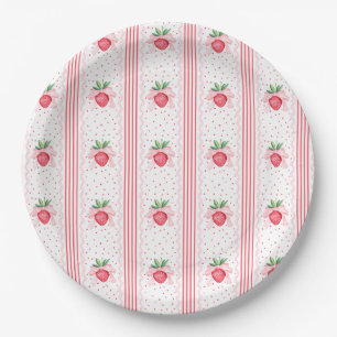 Preppy Watercolor Strawberries Berry Sweet Paper Plates