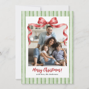 Preppy Watercolor Vintage Bow Christmas Photo Holiday Card