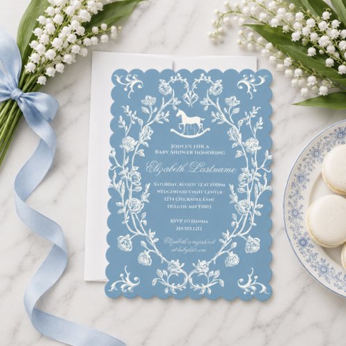 Preppy Wedgewood Blue Rocking Horse Baby Shower Invitation