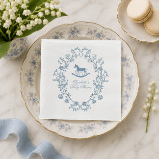 Preppy Wedgewood Blue Rocking Horse Baby Shower Napkins