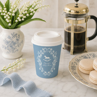 Preppy Wedgewood Blue Rocking Horse Baby Shower Paper Cups