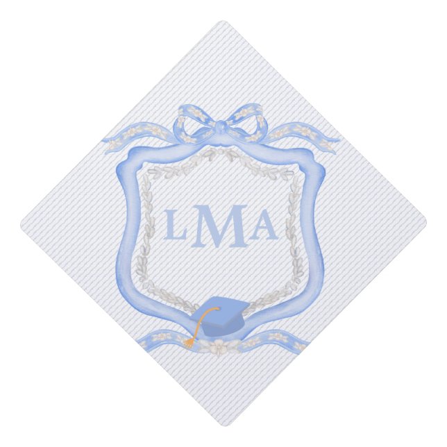 Preppy Wedgewood Monogram Graduation Cap Topper (Front)