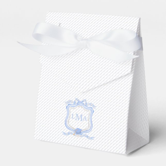 Preppy Wedgewood Monogram Graduation Favor Boxes (Front Side)