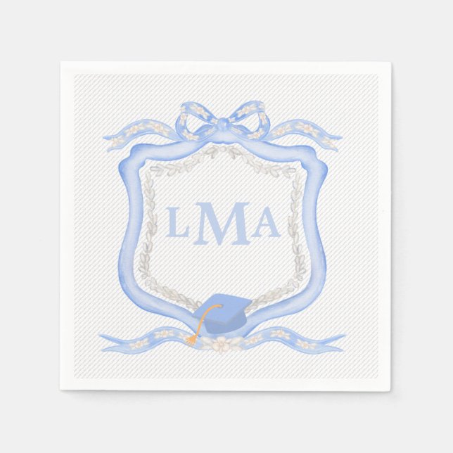 Preppy Wedgewood Monogram Graduation Napkins (Front)