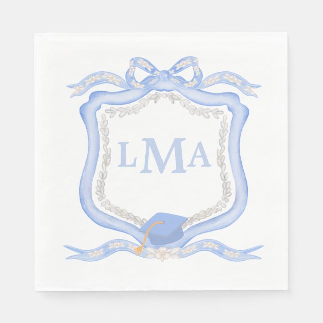 Preppy Wedgewood Monogram Graduation Napkins (Front)