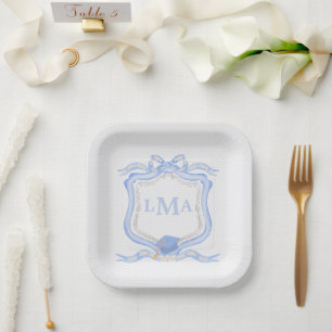 Preppy Wedgewood Monogram Graduation Paper Plates