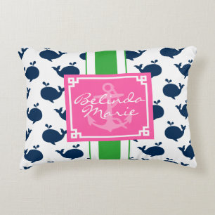 Preppy Whales Pattern Personalized Monogram Decorative Pillow
