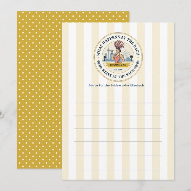 Preppy What Happens in Vegas Bachelorette Advice Card (Front/Back)