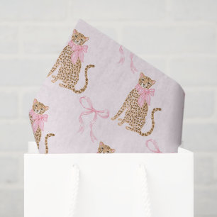 Preppy Whimsical Pink Chinoiserie Bow Cheetahs Tissue Paper
