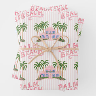 Preppy Whimsical Pink & Green Palm Beach Wrapping Paper Sheets