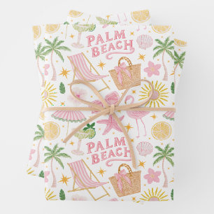 Preppy Whimsical Pink & Green Palm Beach Wrapping Paper Sheets