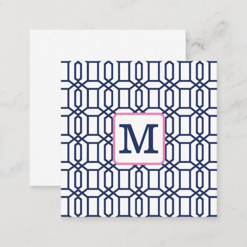 Preppy White Blue Octagon Monogram Initial Note Card