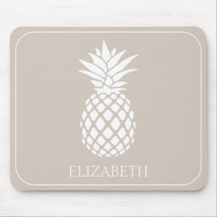 Preppy White Pineapple on Beige Mouse Pad