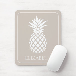 Preppy White Pineapple on Beige Mouse Pad