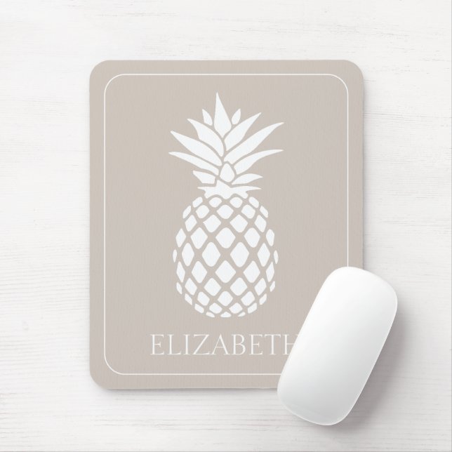 Preppy White Pineapple on Beige Mouse Pad (With Mouse)