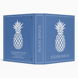 Preppy White Pineapple on Blue 3 Ring Binder