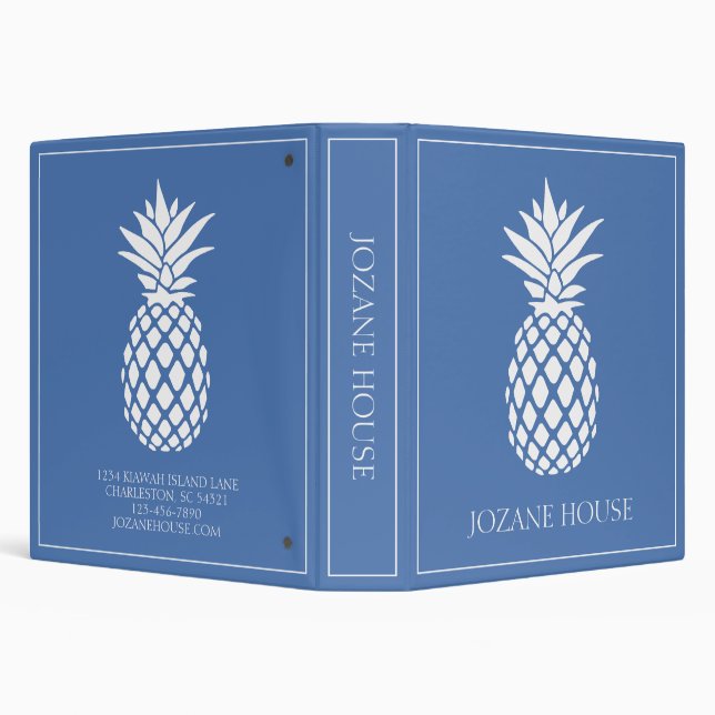 Preppy White Pineapple on Blue 3 Ring Binder (Background)