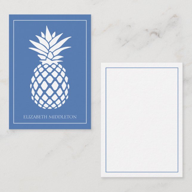Preppy White Pineapple on Blue Note Card (Front/Back)