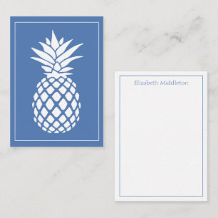 Preppy White Pineapple on Blue Note Card