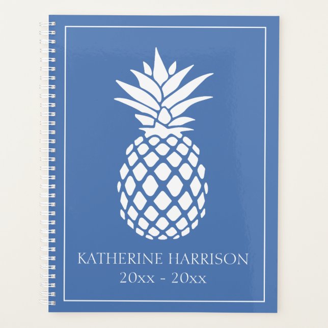 Preppy White Pineapple on Blue Planner (Front)