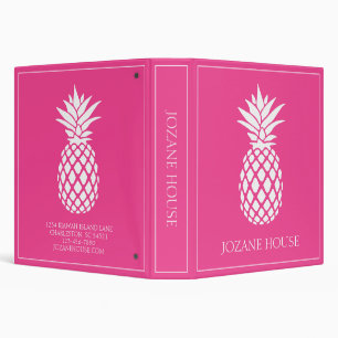 Preppy White Pineapple on Pink 3 Ring Binder
