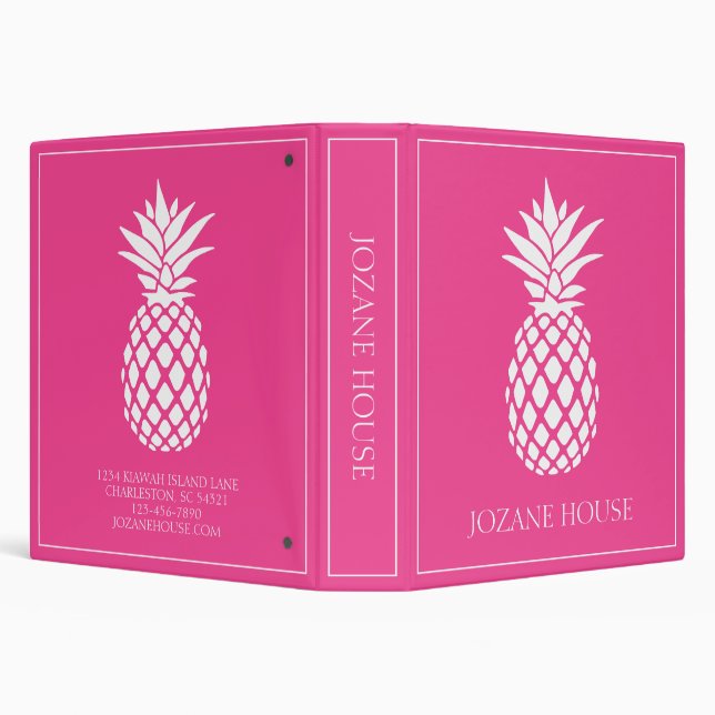 Preppy White Pineapple on Pink 3 Ring Binder (Background)