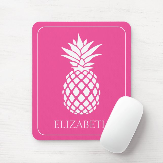 Preppy White Pineapple on Pink Mouse Pad (With Mouse)