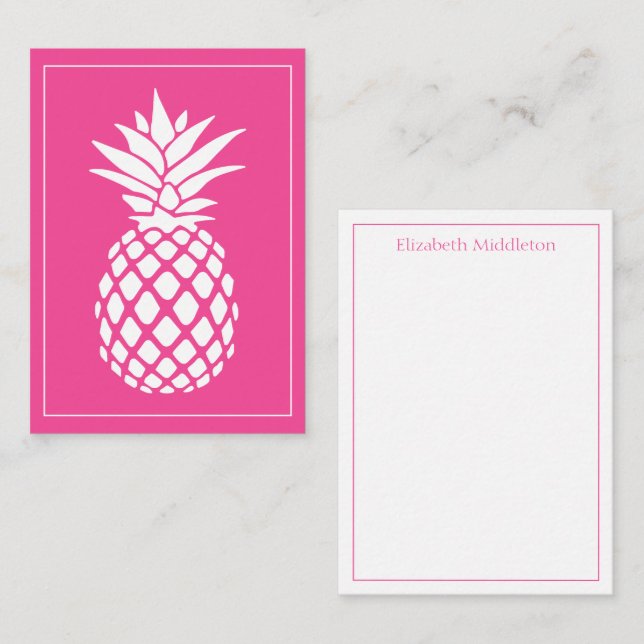 Preppy White Pineapple on Pink Note Card (Front/Back)