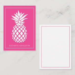 Preppy White Pineapple on Pink Note Card