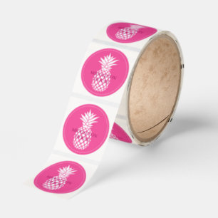 Preppy White Pineapple on Pink Personalized Classic Round Sticker