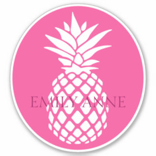 Preppy White Pineapple on Pink Personalized Sticker
