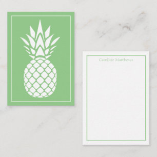 Preppy White Pineapple on Sage Green Note Card