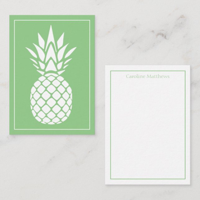 Preppy White Pineapple on Sage Green Note Card (Front/Back)